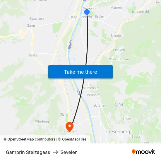 Gamprin Stelzagass to Sevelen map