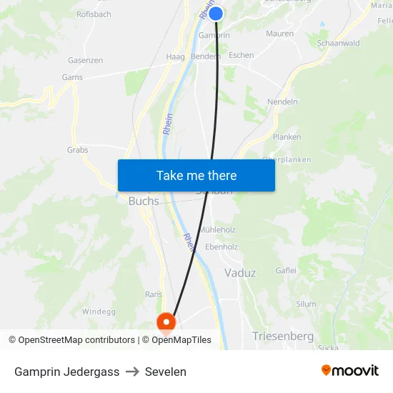 Gamprin Jedergass to Sevelen map