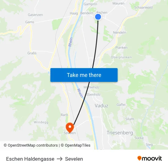 Eschen Haldengasse to Sevelen map