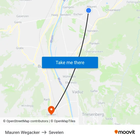 Mauren Wegacker to Sevelen map