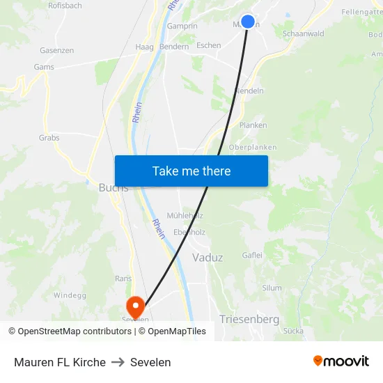 Mauren FL Kirche to Sevelen map
