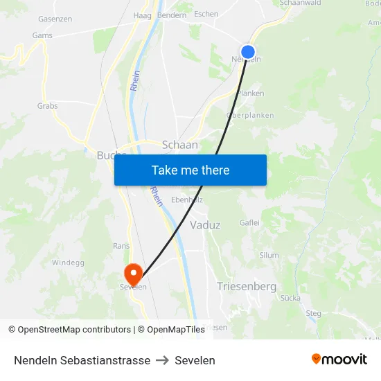 Nendeln Sebastianstrasse to Sevelen map