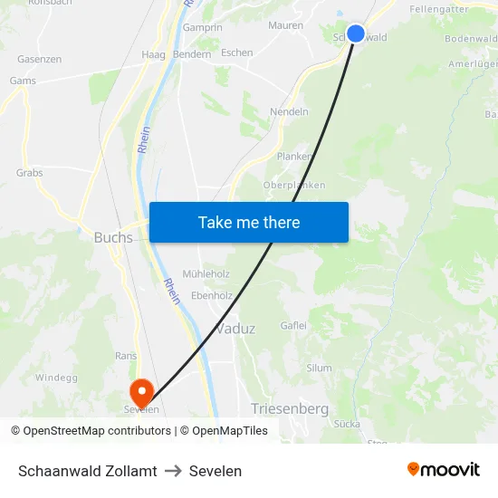 Schaanwald Zollamt to Sevelen map