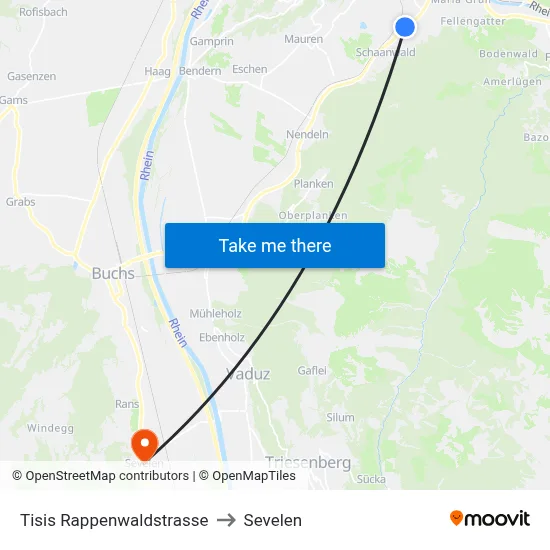 Tisis Rappenwaldstrasse to Sevelen map
