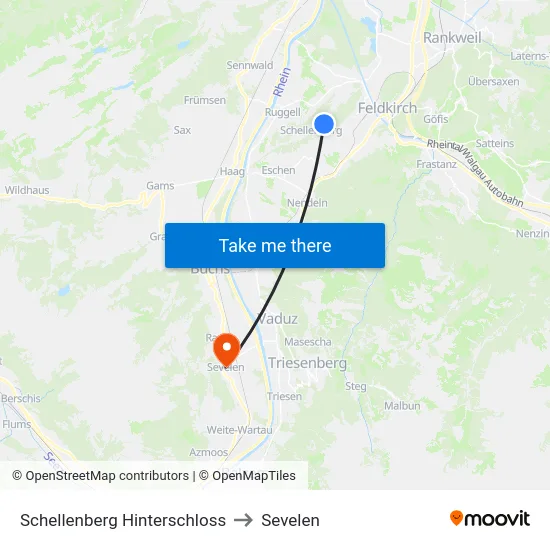 Schellenberg Hinterschloss to Sevelen map