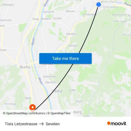 Tisis Letzestrasse to Sevelen map