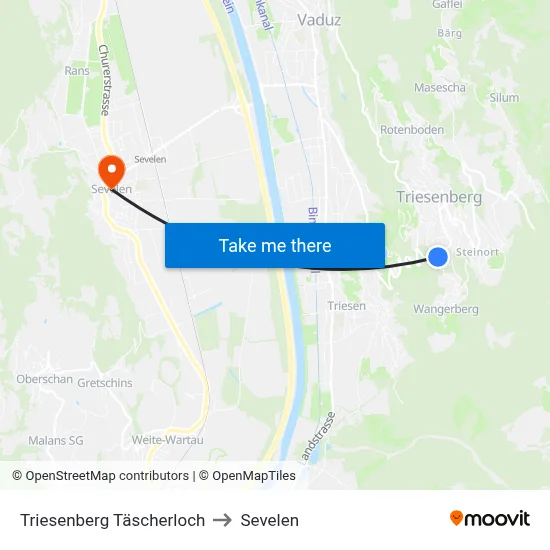 Triesenberg Täscherloch to Sevelen map