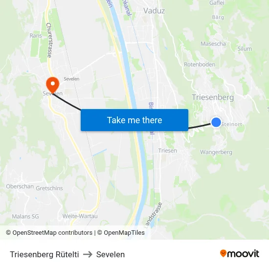 Triesenberg Rütelti to Sevelen map