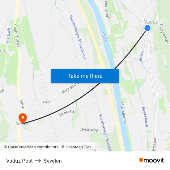 Vaduz Post to Sevelen map
