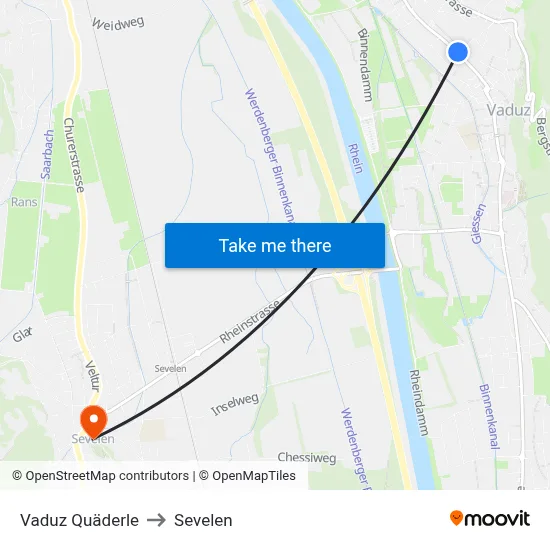 Vaduz Quäderle to Sevelen map
