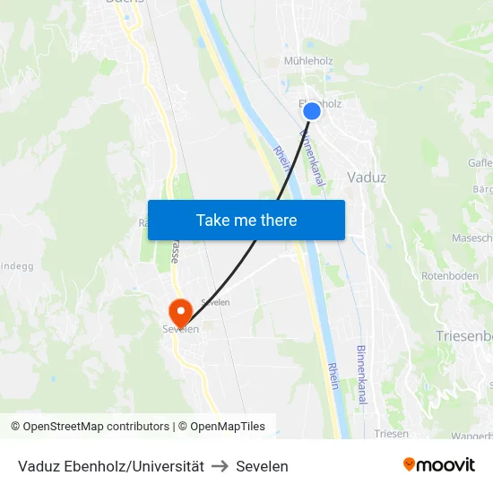 Vaduz Ebenholz/Universität to Sevelen map