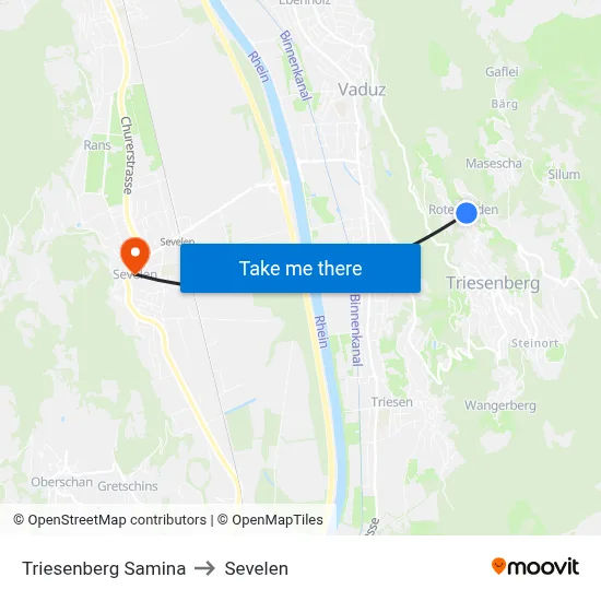 Triesenberg Samina to Sevelen map
