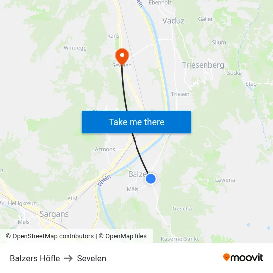 Balzers Höfle to Sevelen map