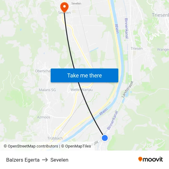 Balzers Egerta to Sevelen map