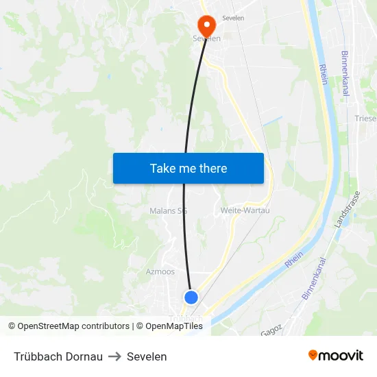 Trübbach Dornau to Sevelen map