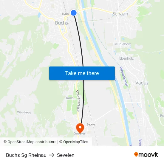 Buchs Sg Rheinau to Sevelen map