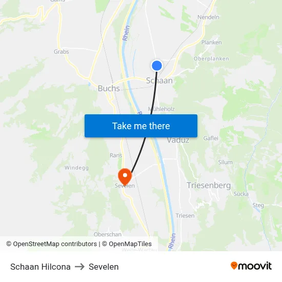 Schaan Hilcona to Sevelen map