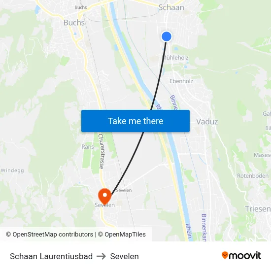 Schaan Laurentiusbad to Sevelen map