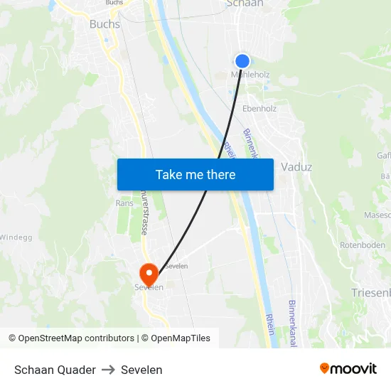 Schaan Quader to Sevelen map