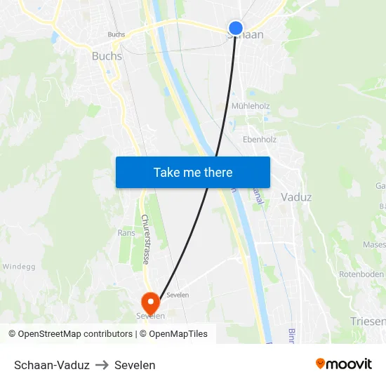 Schaan-Vaduz to Sevelen map