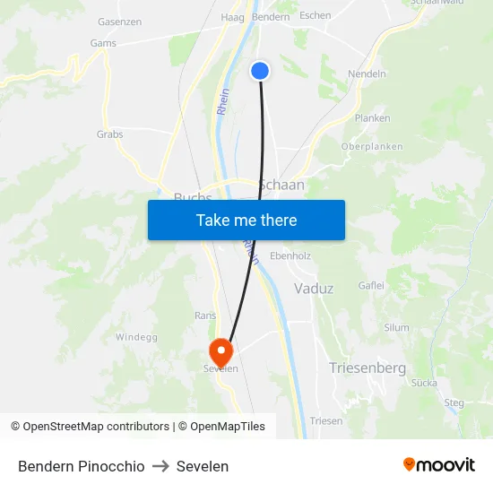 Bendern Pinocchio to Sevelen map