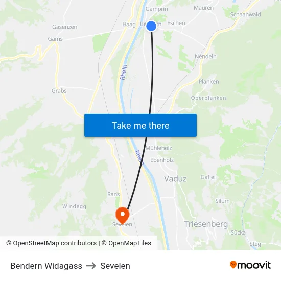 Bendern Widagass to Sevelen map