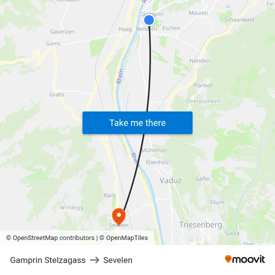 Gamprin Stelzagass to Sevelen map