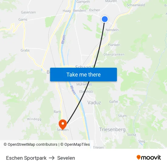 Eschen Sportpark to Sevelen map