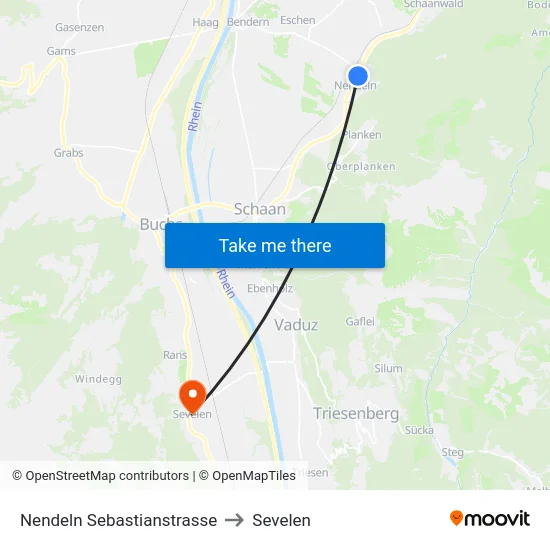 Nendeln Sebastianstrasse to Sevelen map