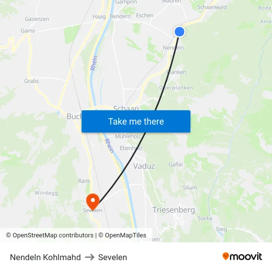 Nendeln Kohlmahd to Sevelen map