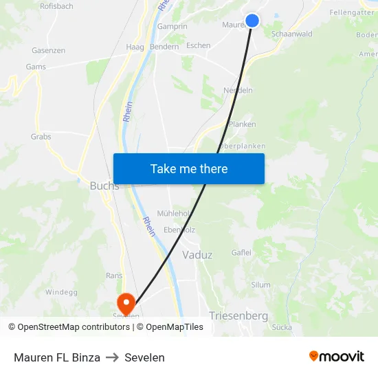 Mauren FL Binza to Sevelen map