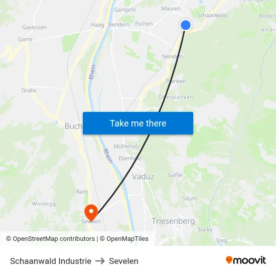 Schaanwald Industrie to Sevelen map