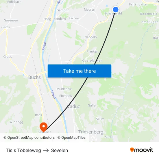 Tisis Töbeleweg to Sevelen map