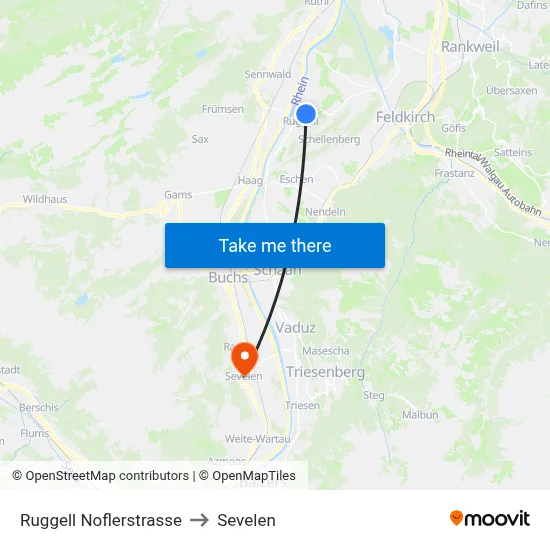 Ruggell Noflerstrasse to Sevelen map