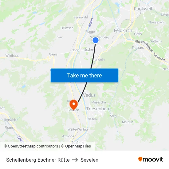 Schellenberg Eschner Rütte to Sevelen map