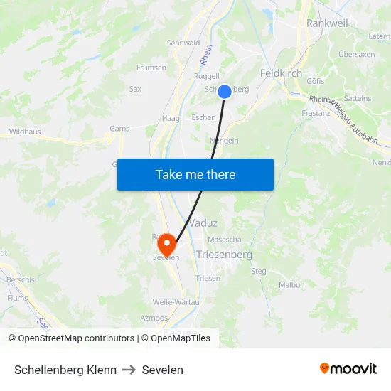 Schellenberg Klenn to Sevelen map