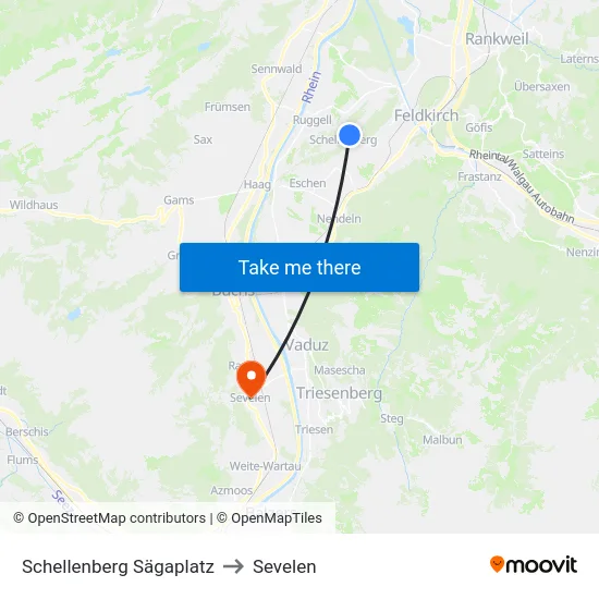 Schellenberg Sägaplatz to Sevelen map