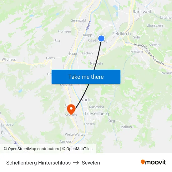 Schellenberg Hinterschloss to Sevelen map