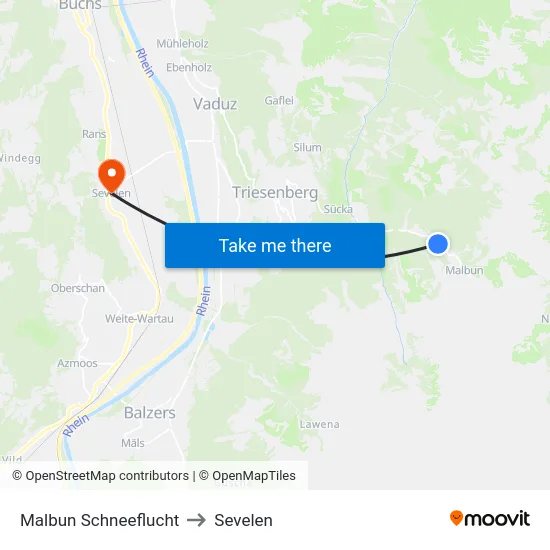 Malbun Schneeflucht to Sevelen map