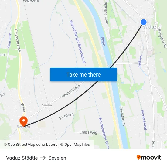 Vaduz Städtle to Sevelen map