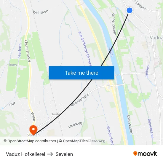 Vaduz Hofkellerei to Sevelen map