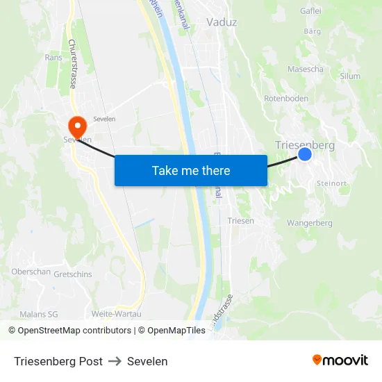 Triesenberg Post to Sevelen map