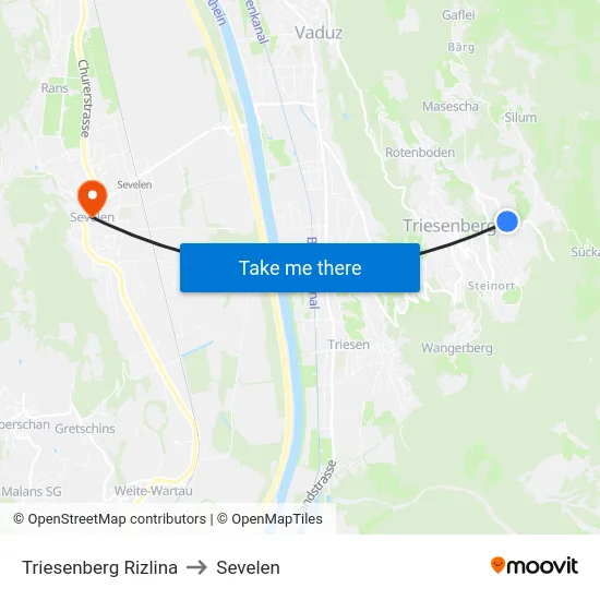 Triesenberg Rizlina to Sevelen map