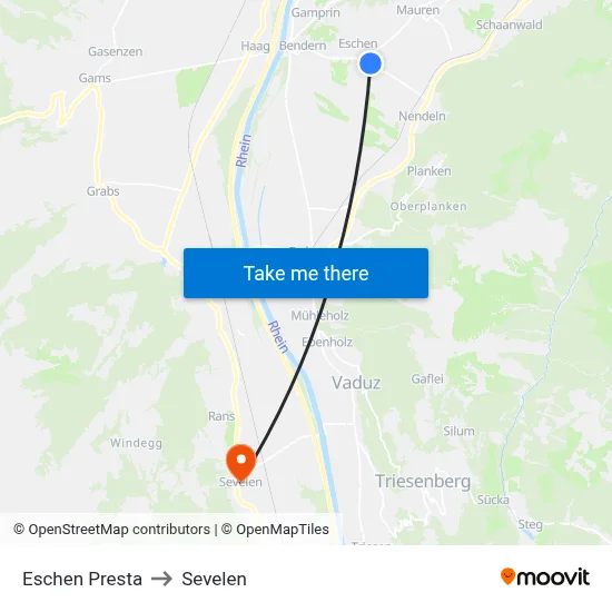 Eschen Presta to Sevelen map