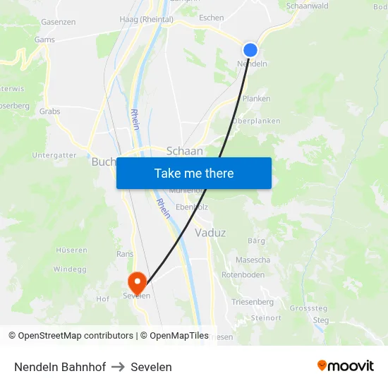 Nendeln Bahnhof to Sevelen map