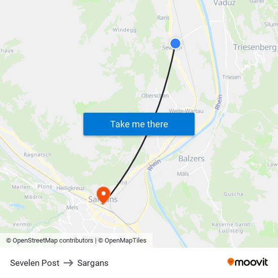 Sevelen Post to Sargans map