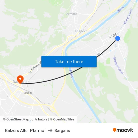 Balzers Alter Pfarrhof to Sargans map
