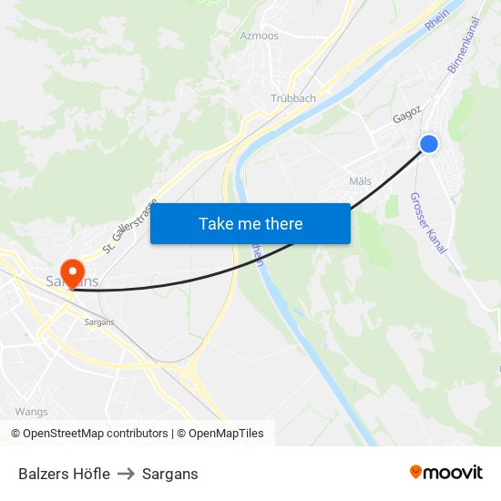 Balzers Höfle to Sargans map