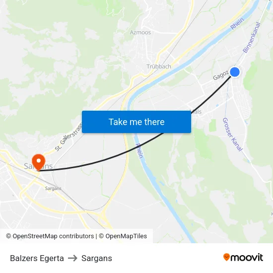 Balzers Egerta to Sargans map