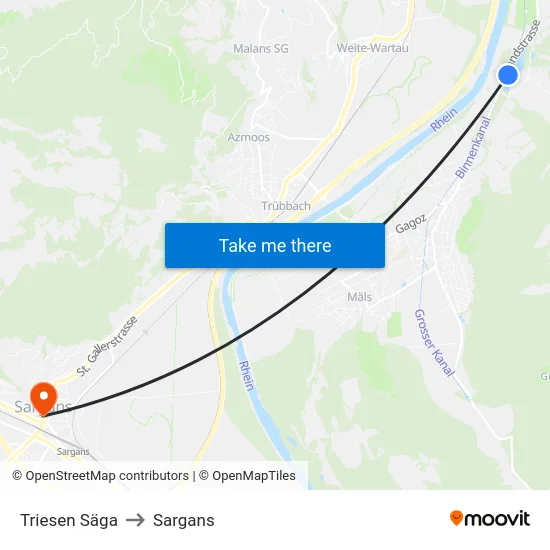 Triesen Säga to Sargans map
